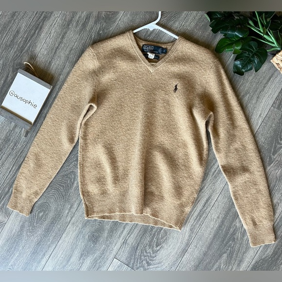Polo Ralph Lauren super soft 100% lambs wool neutral toned v-neck sweater Size S - Picture 5 of 12